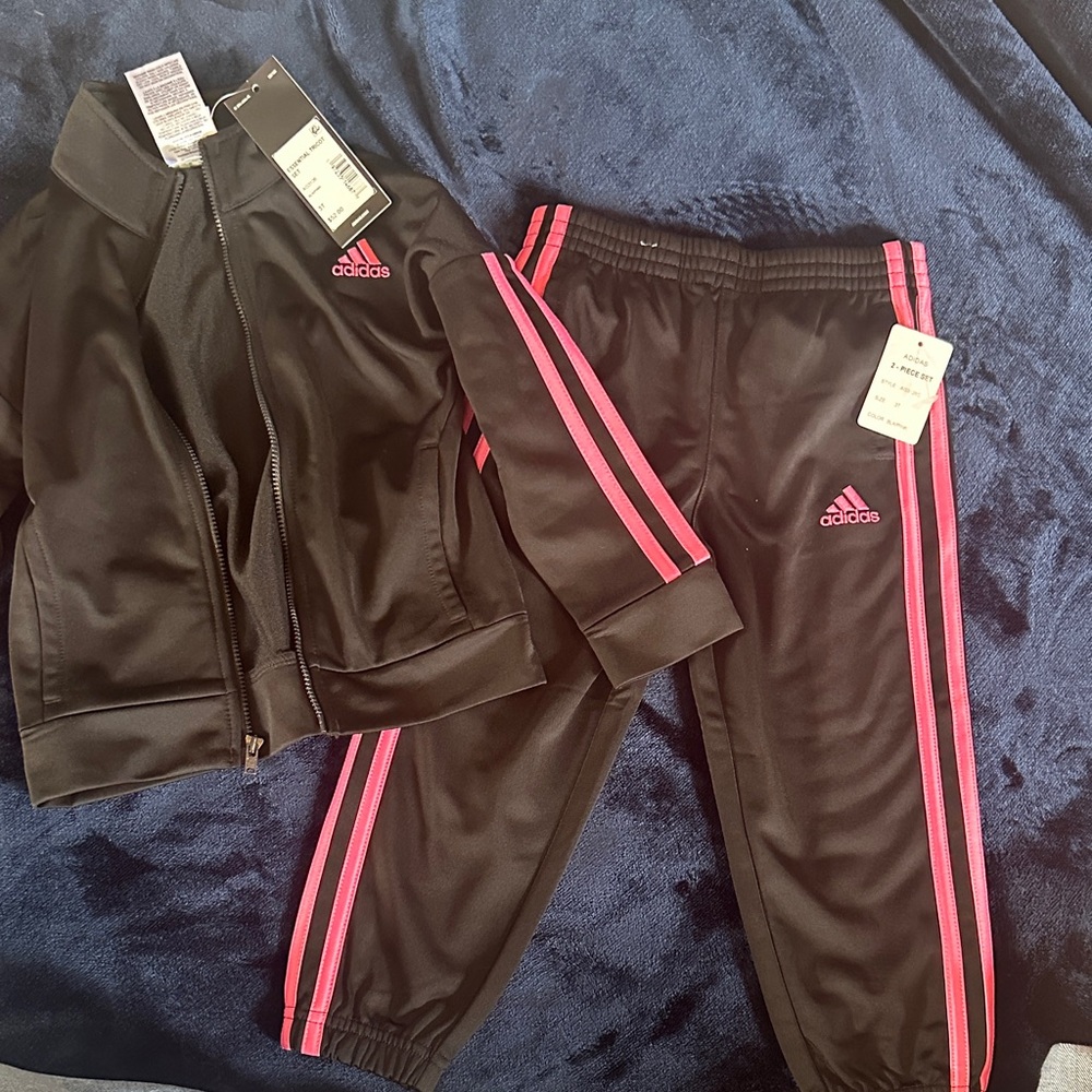 NWT Adidas Toddler Girl Black Tracksuit with Pink Accents size 3T